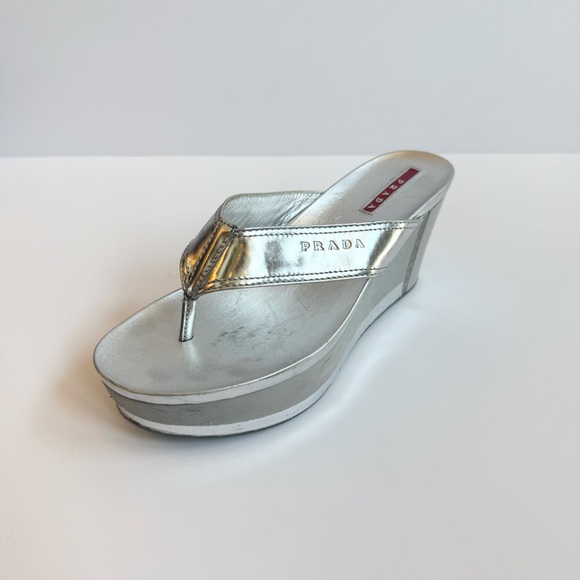 Prada Silver Wedge Sandals Size 36.5 (size 6) - Picture 1 of 10